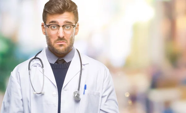 Young Handsome Doctor Man Isolated Background Depressed Worry Distress Crying — Stock Photo, Image