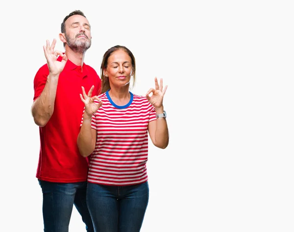 Middle Age Hispanic Couple Love Isolated Background Relax Smiling Eyes — Stock Photo, Image