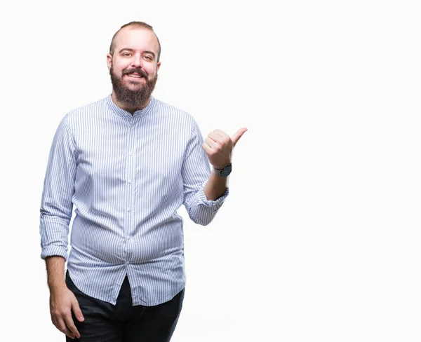 Unga Kaukasiska Hipster Mannen Över Isolerade Bakgrund Leende Med Glada — Stockfoto