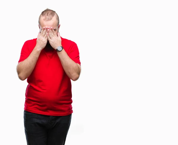 Giovane Hipster Caucasico Che Indossa Camicia Rossa Sfondo Isolato Con — Foto Stock