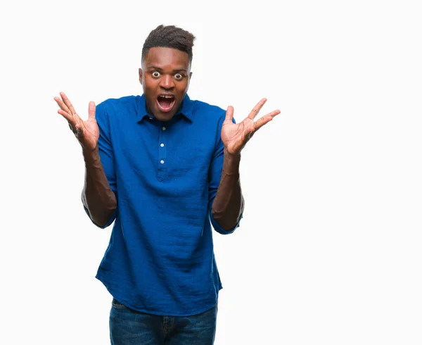 Junger Afrikanisch Amerikanischer Mann Mit Isoliertem Hintergrund Feiert Verrückt Und — Stockfoto