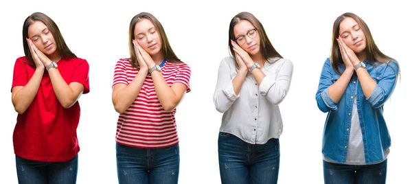 Collage Ung Vacker Flicka Över Vit Isolerade Bakgrund Som Sover — Stockfoto