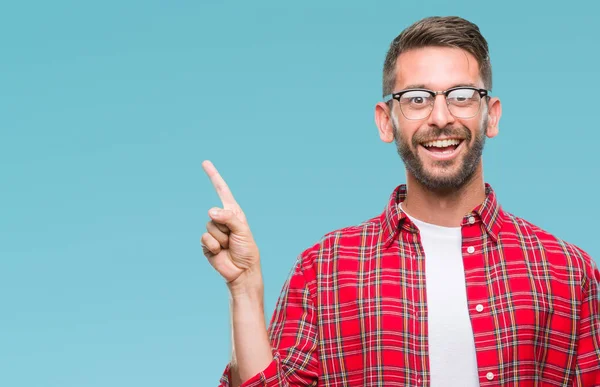 Junger Gutaussehender Mann Mit Einem Breiten Lächeln Gesicht Der Mit — Stockfoto