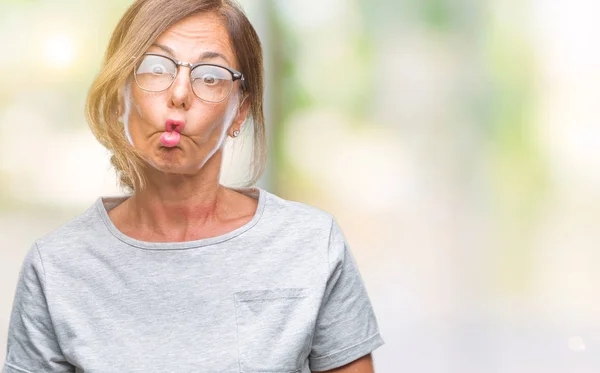 Mulher Hispânica Meia Idade Usando Óculos Sobre Fundo Isolado Fazendo — Fotografia de Stock