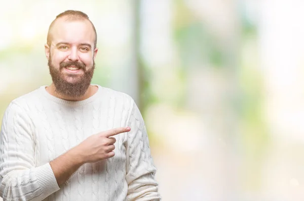 Jovem Caucasiano Hipster Homem Vestindo Camisola Inverno Sobre Fundo Isolado — Fotografia de Stock