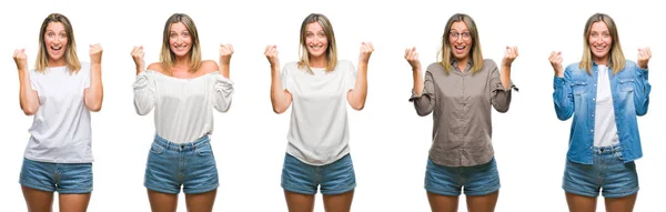 Collage Rubia Hermosa Mujer Con Mirada Casual Sobre Fondo Blanco — Foto de Stock