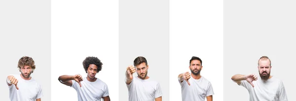 Collage Jóvenes Caucásicos Hispanos Afro Hombres Con Camiseta Blanca Sobre — Foto de Stock