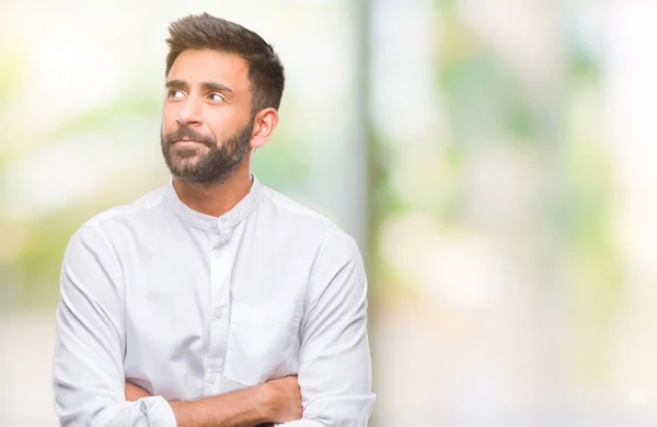 Adult Hispanic Man Isolated Background Smiling Looking Side Staring Away — Stock Photo, Image