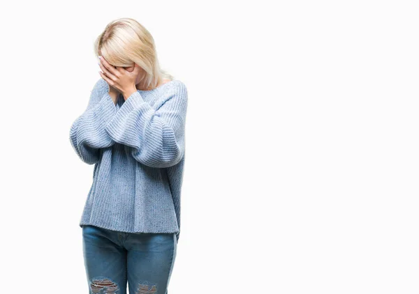 Giovane Bella Donna Bionda Che Indossa Maglione Invernale Sfondo Isolato — Foto Stock