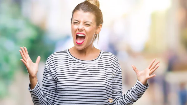 Giovane Bella Donna Casual Strisce Maglione Sfondo Isolato Pazzo Pazzo — Foto Stock