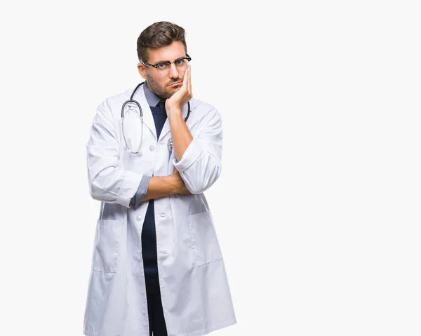 Young Handsome Doctor Man Isolated Background Thinking Looking Tired Bored — Stock Photo, Image
