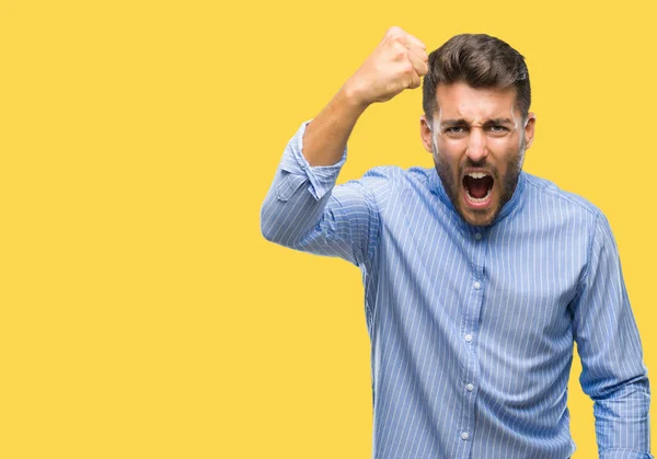 Young Handsome Man Isolated Background Angry Mad Raising Fist Frustrated — Stock Photo, Image