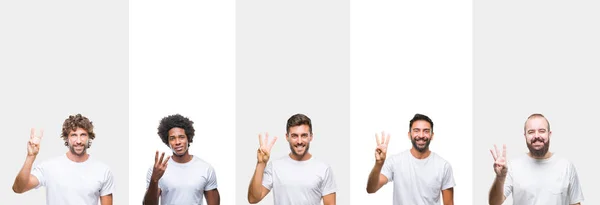 Collage Jóvenes Caucásicos Hispanos Afro Hombres Con Camiseta Blanca Sobre — Foto de Stock