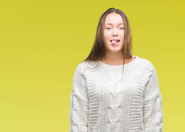 Junge Schöne Kaukasische Frau Trägt Winterpullover Über Isoliertem Hintergrund Streckt — Stockfoto