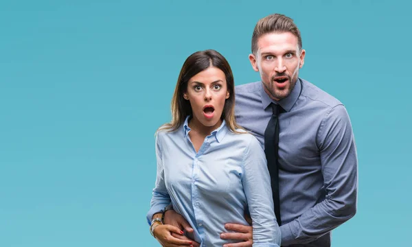 Young Workers Business Couple Isolated Background Afraid Shocked Surprise Expression — Stock Photo, Image