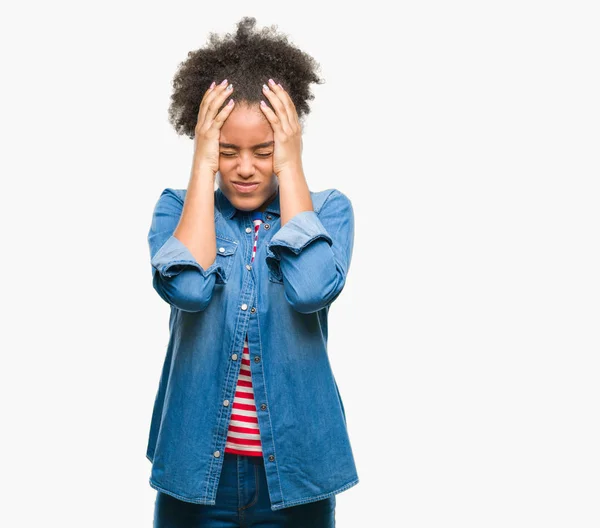 Genç Afro Amerikalı Kadın Çünkü Umutsuz Stresli Baş Ağrısı Acı — Stok fotoğraf