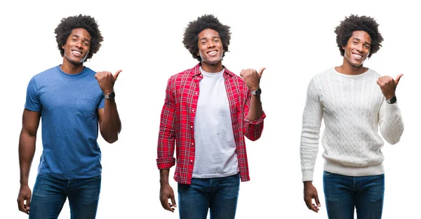 Colagem Afro Americano Jovem Bonito Homem Sobre Fundo Isolado Sorrindo — Fotografia de Stock