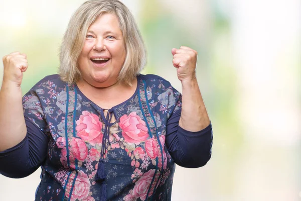 Senior Size Caucasian Woman Isolated Background Celebrating Surprised Amazed Success — Stock Photo, Image