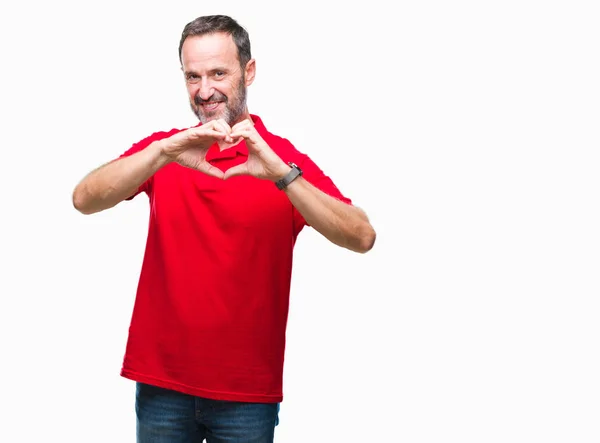 Hoary Senior Man Isolated Background Smiling Love Showing Heart Symbol — Stockfoto