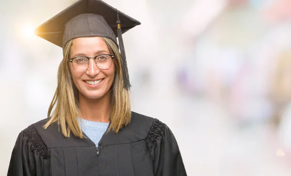 Giovane Bella Donna Indossa Uniforme Graduata Sfondo Isolato Con Sorriso — Foto Stock