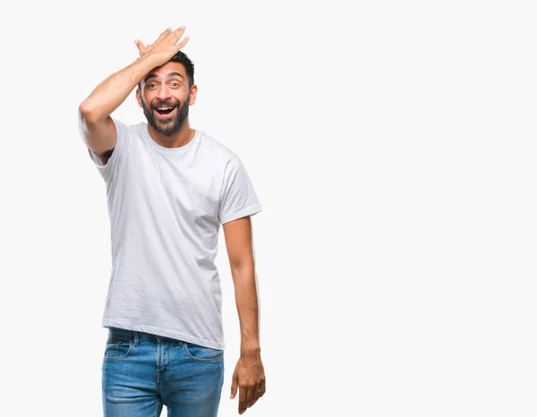 Adult Hispanic Man Isolated Background Surprised Hand Head Mistake Remember — Stock Photo, Image