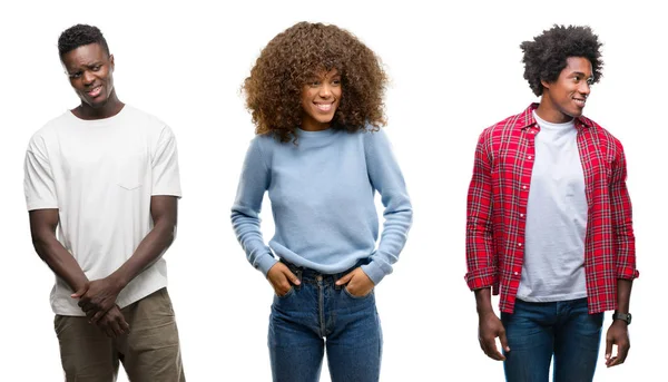 Collage Afroamerikanska Grupp Människor Över Isolerade Bakgrund Tittar Bort Till — Stockfoto