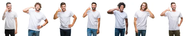 Коллаж Молодых Белых Латиноамериканцев Афро Мужчин Белой Футболке Белом Изолированном — стоковое фото