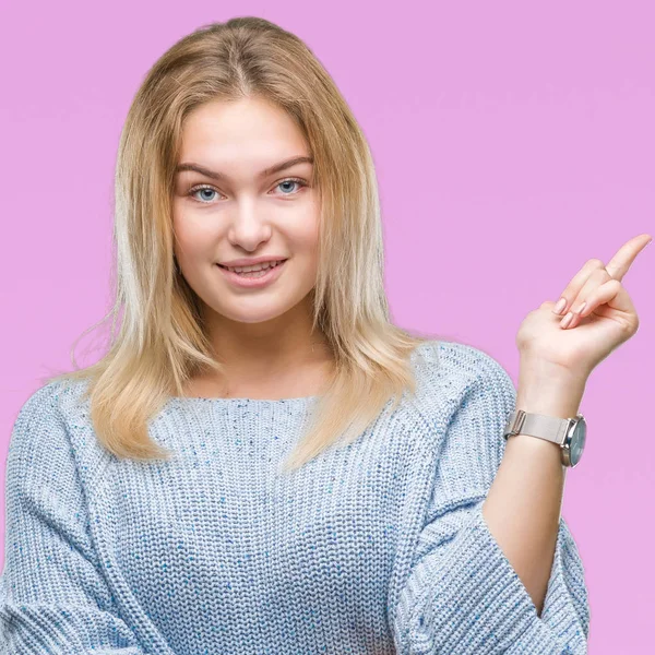 Mulher Branca Jovem Vestindo Camisola Inverno Sobre Fundo Isolado Com — Fotografia de Stock