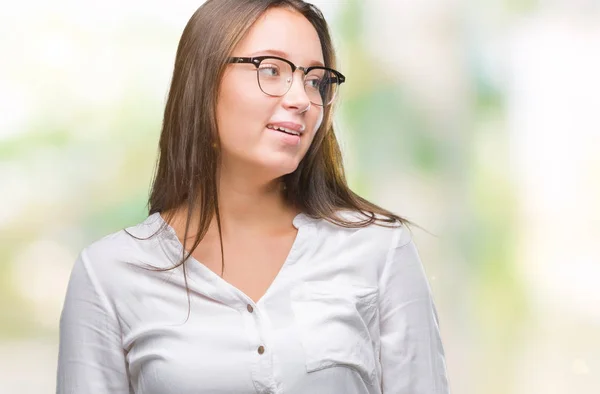 Jovem Caucasiana Bela Mulher Negócios Vestindo Óculos Sobre Fundo Isolado — Fotografia de Stock