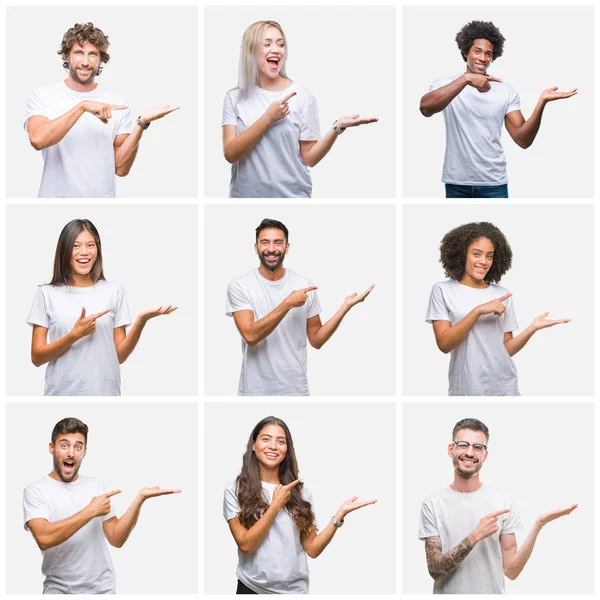 Colagem Grupo Pessoas Vestindo Camiseta Branca Casual Sobre Fundo Isolado — Fotografia de Stock