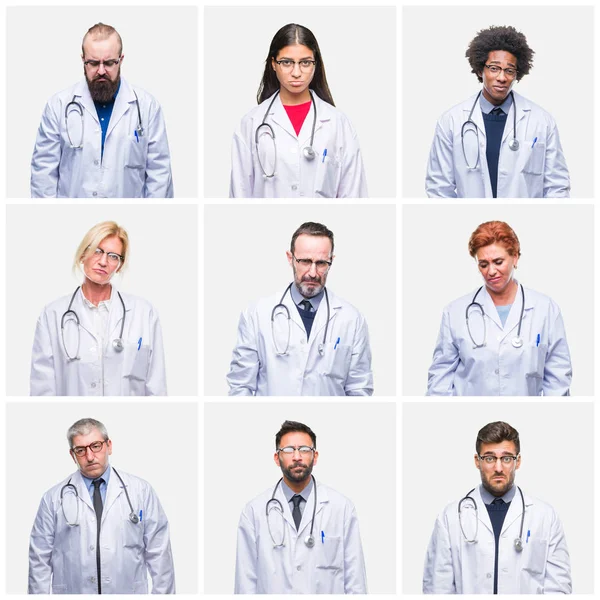 Collage Van Groep Arts Mensen Dragen Stethoscoop Geïsoleerde Achtergrond Depressief — Stockfoto