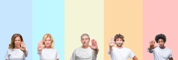 Collage Group Young Middle Age People Wearing White Shirt Color — Stock Photo, Image