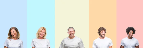 Collage Grupo Jóvenes Personas Mediana Edad Con Camiseta Blanca Sobre —  Fotos de Stock