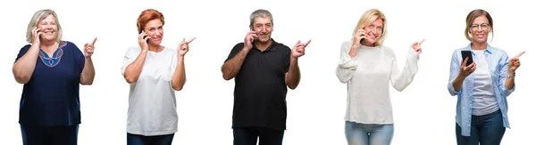 Collage Grupo Personas Mediana Edad Personas Mayores Utilizando Teléfono Inteligente — Foto de Stock