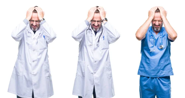 Collage Guapo Médico Alto Rango Con Uniforme Cirujano Sobre Fondo —  Fotos de Stock