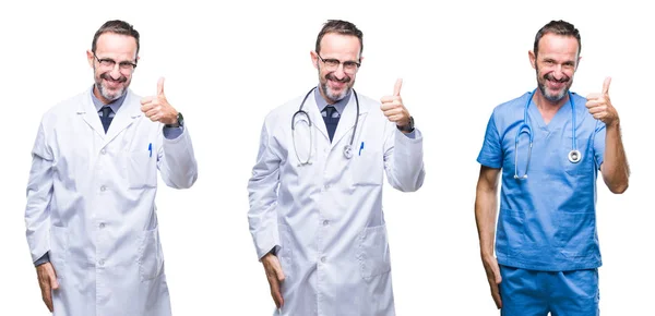 Collage Guapo Médico Senior Con Uniforme Cirujano Sobre Fondo Aislado — Foto de Stock