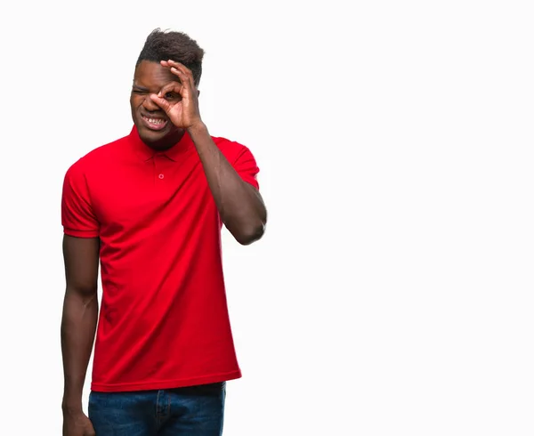 Giovane Uomo Afroamericano Sfondo Isolato Facendo Gesto Con Mano Sorridente — Foto Stock