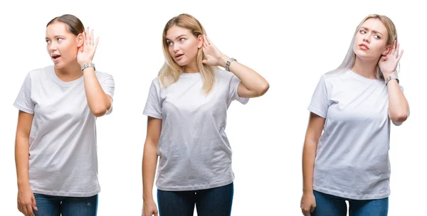 Collage Einer Gruppe Junger Frauen Weißem Shirt Vor Isoliertem Hintergrund — Stockfoto