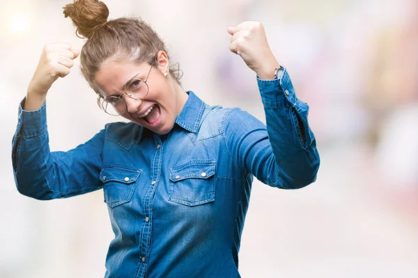 Mooie Jonge Brunette Krullend Haar Meisje Bril Geïsoleerde Achtergrond Erg — Stockfoto