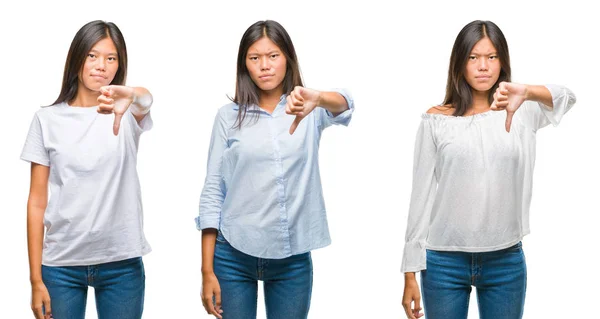 Collage Asian Young Woman Standing White Isolated Background Looking Unhappy — Stock Photo, Image