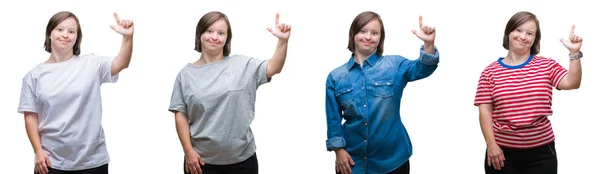 Collage Einer Frau Mit Syndrom Vor Isoliertem Hintergrund Die Mit — Stockfoto