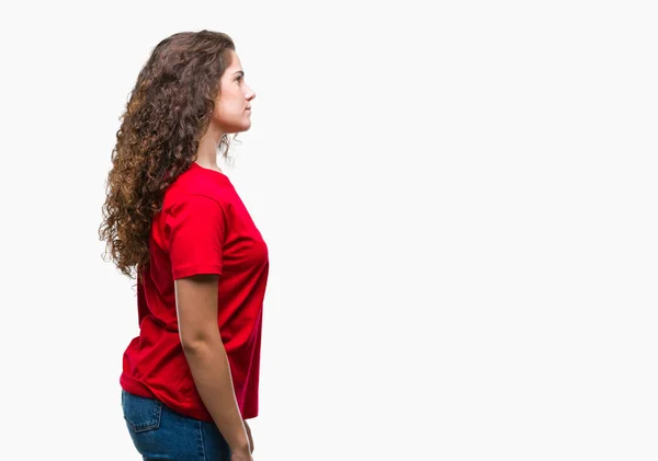 Hermosa Morena Pelo Rizado Chica Joven Con Mirada Casual Sobre — Foto de Stock