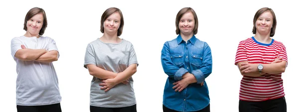 Collage Einer Frau Mit Syndrom Vor Isoliertem Hintergrund Die Mit — Stockfoto