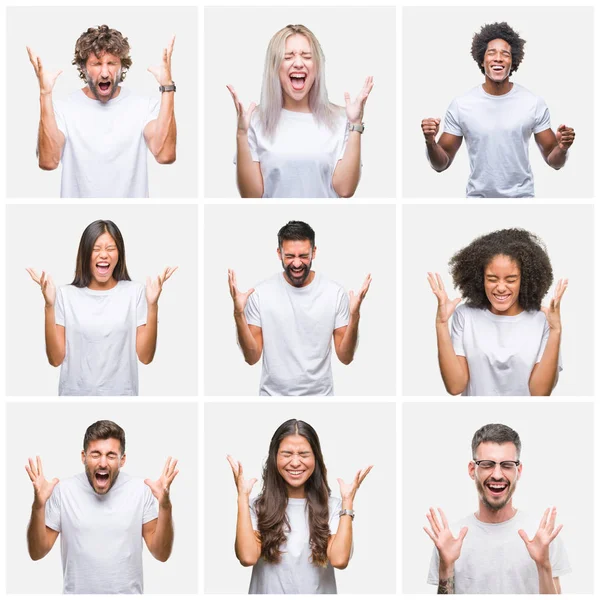 Collage Van Groep Mensen Dragen Casual Wit Shirt Geïsoleerde Achtergrond — Stockfoto