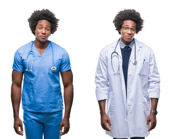 Colagem Afro Americanos Jovem Cirurgião Enfermeira Médico Homem Sobre Fundo — Fotografia de Stock