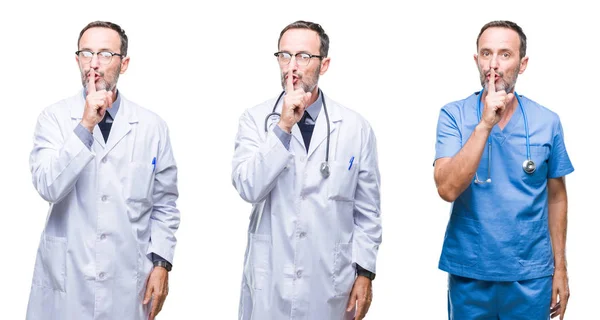 Collage Guapo Médico Senior Con Uniforme Cirujano Sobre Fondo Aislado — Foto de Stock