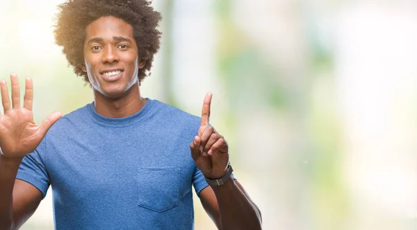 Afro Americký Muž Izolované Pozadí Zobrazení Ukázal Prsty Číslo Šest — Stock fotografie
