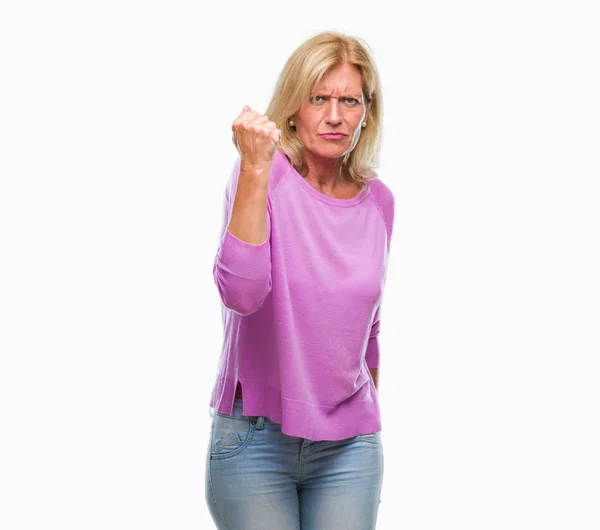 Blonde Frau Mittleren Alters Mit Isoliertem Hintergrund Wütend Und Wütend — Stockfoto