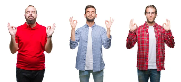 Collage Grupo Jóvenes Sobre Fondo Aislado Relajarse Sonreír Con Los — Foto de Stock