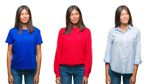 Colagem Asiático Jovem Mulher Sobre Branco Isolado Fundo Sorrindo Olhando — Fotografia de Stock